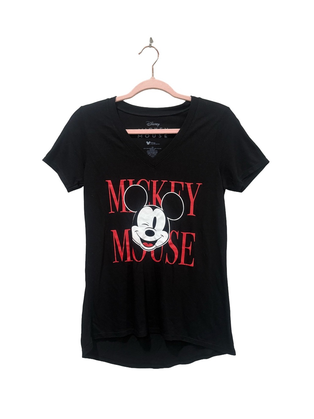 Disney Mickey Mouse Black Graphic V‑Neck Tee Women’s Size XS